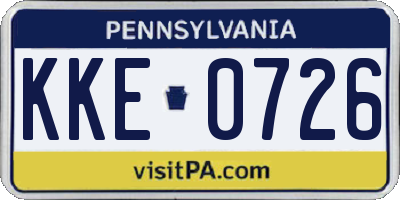 PA license plate KKE0726