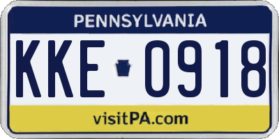 PA license plate KKE0918