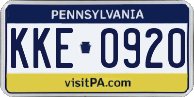 PA license plate KKE0920