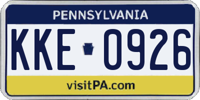 PA license plate KKE0926