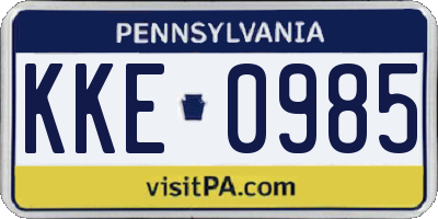 PA license plate KKE0985