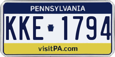 PA license plate KKE1794