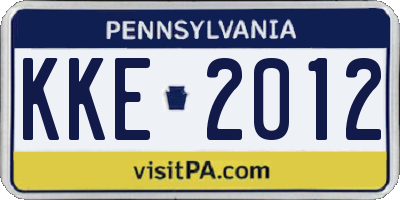 PA license plate KKE2012