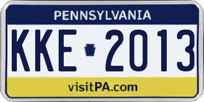 PA license plate KKE2013