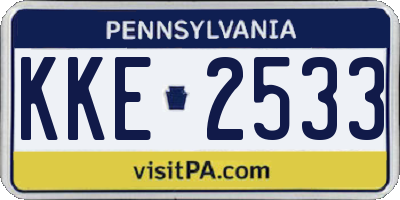 PA license plate KKE2533