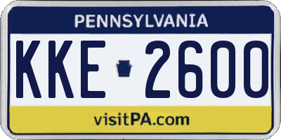 PA license plate KKE2600