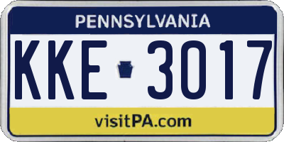PA license plate KKE3017