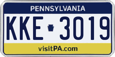 PA license plate KKE3019