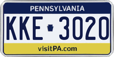 PA license plate KKE3020
