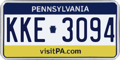 PA license plate KKE3094