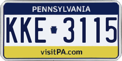 PA license plate KKE3115