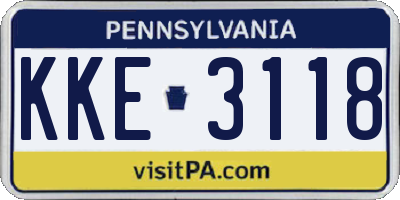 PA license plate KKE3118