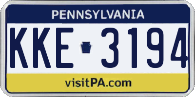 PA license plate KKE3194