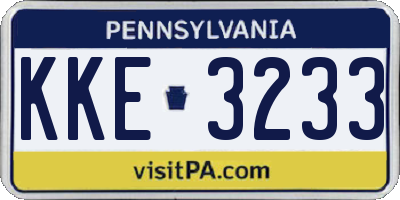 PA license plate KKE3233