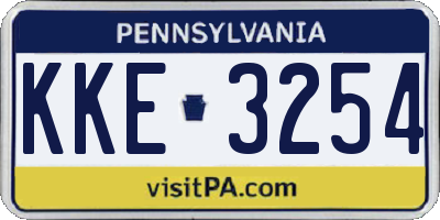 PA license plate KKE3254