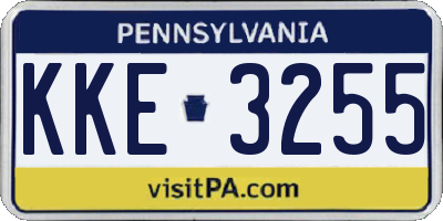 PA license plate KKE3255