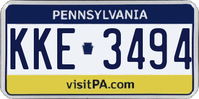 PA license plate KKE3494