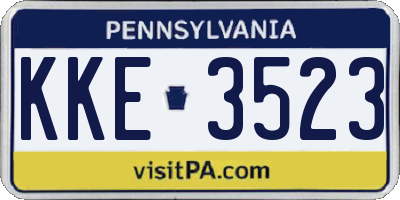PA license plate KKE3523