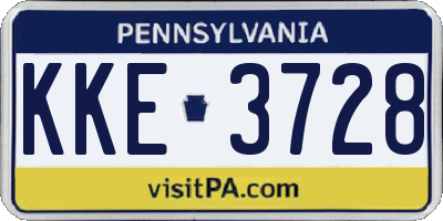 PA license plate KKE3728