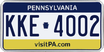 PA license plate KKE4002