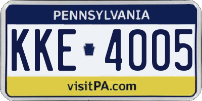PA license plate KKE4005