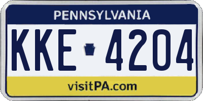PA license plate KKE4204