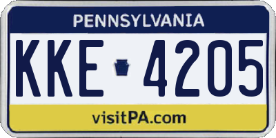 PA license plate KKE4205