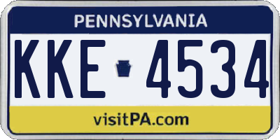 PA license plate KKE4534