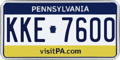 PA license plate KKE7600