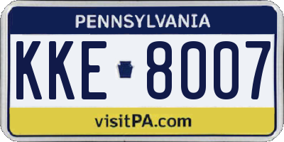 PA license plate KKE8007