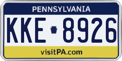 PA license plate KKE8926