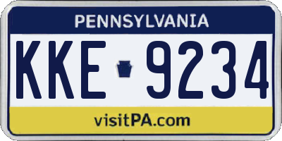 PA license plate KKE9234