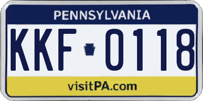 PA license plate KKF0118