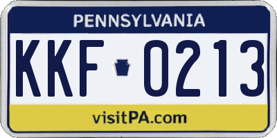 PA license plate KKF0213