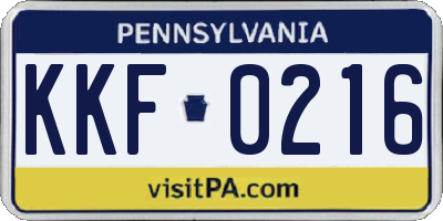 PA license plate KKF0216