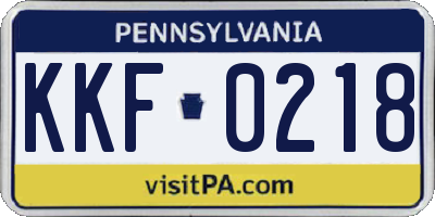 PA license plate KKF0218