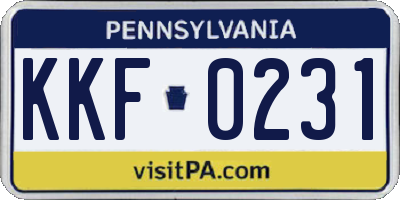 PA license plate KKF0231