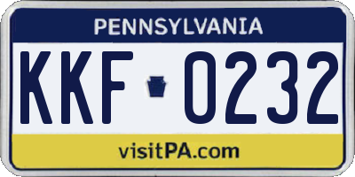 PA license plate KKF0232