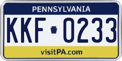 PA license plate KKF0233
