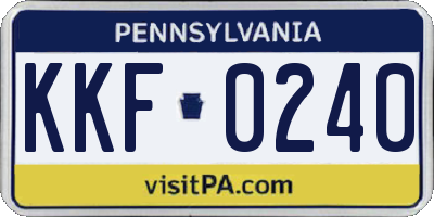 PA license plate KKF0240