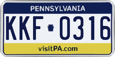 PA license plate KKF0316