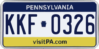 PA license plate KKF0326