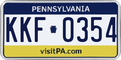 PA license plate KKF0354