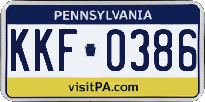 PA license plate KKF0386
