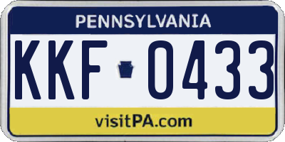 PA license plate KKF0433
