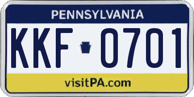 PA license plate KKF0701