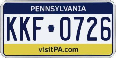 PA license plate KKF0726