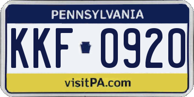 PA license plate KKF0920