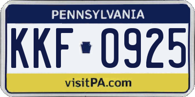 PA license plate KKF0925
