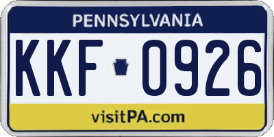 PA license plate KKF0926